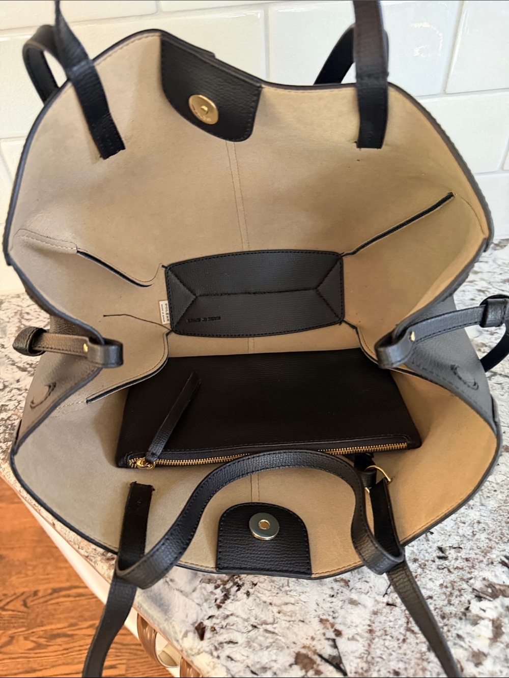 Polene cyme mini Black Leather Tote Bag - Picture 6 of 6